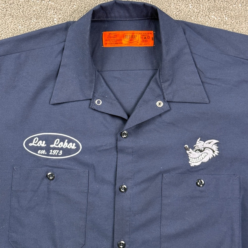 Los Lobos Band Shirt Mens XL Red Kap Workwear Wolf Embroidered Rock Music
